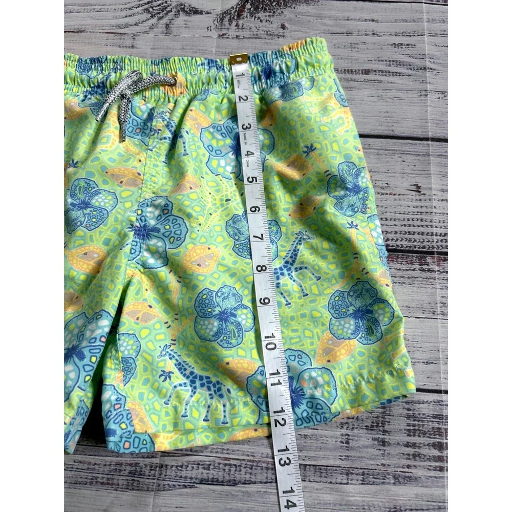 Michaels Swim Trunks Boys Size M Green Giraffe Hibiscus Floral Drawstring Shorts